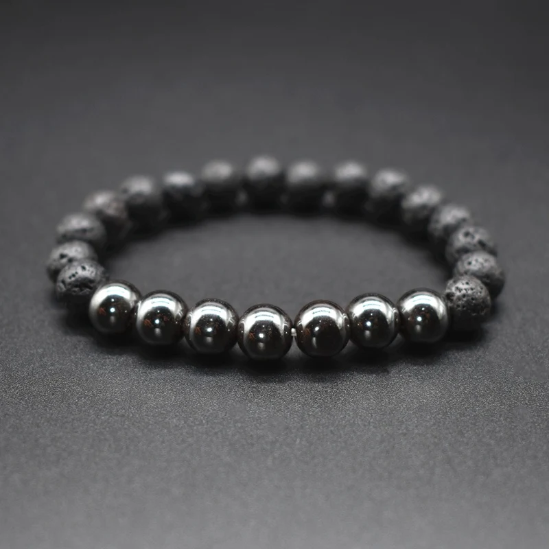 Браслет мужской из натурального лавового камня минималистичный классический