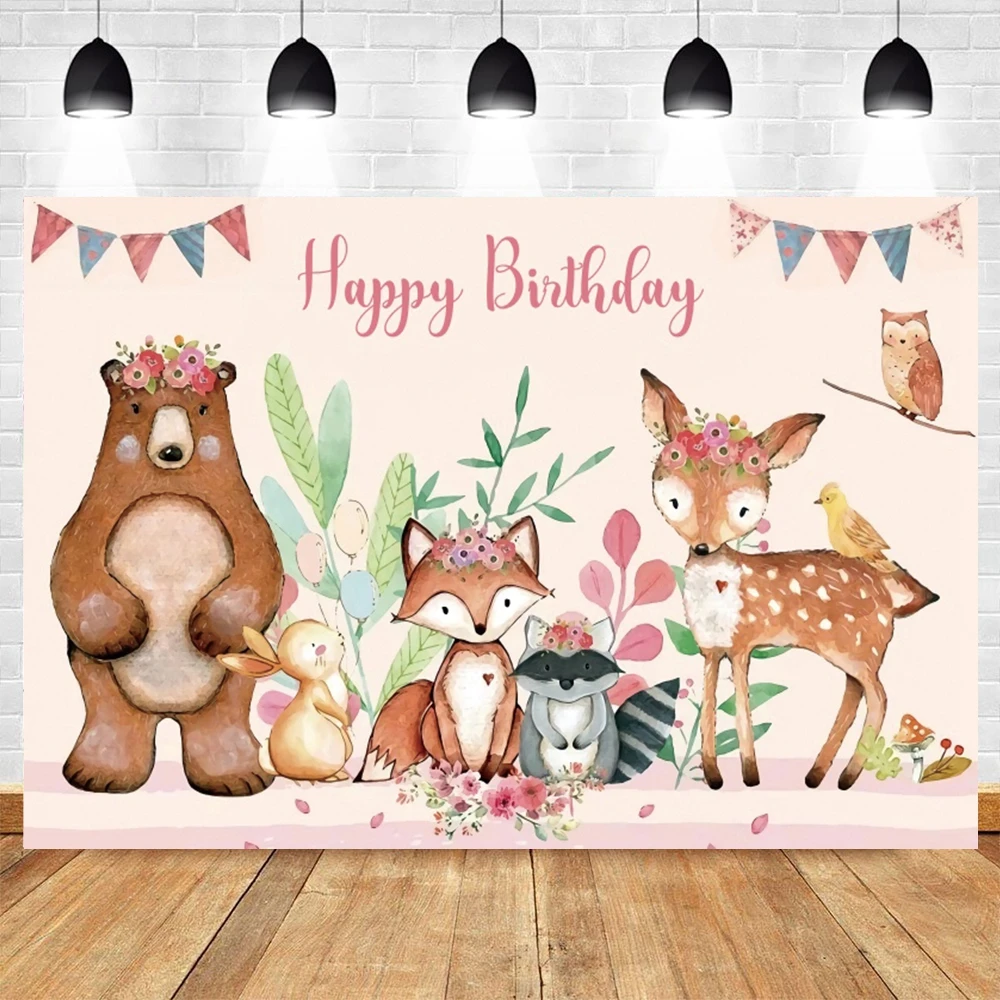 

Safari Wild Animal Bear Deer Newborn Baby Shower Birthday Backdrop Photography Background Photographic Backdrops Photozone Prop