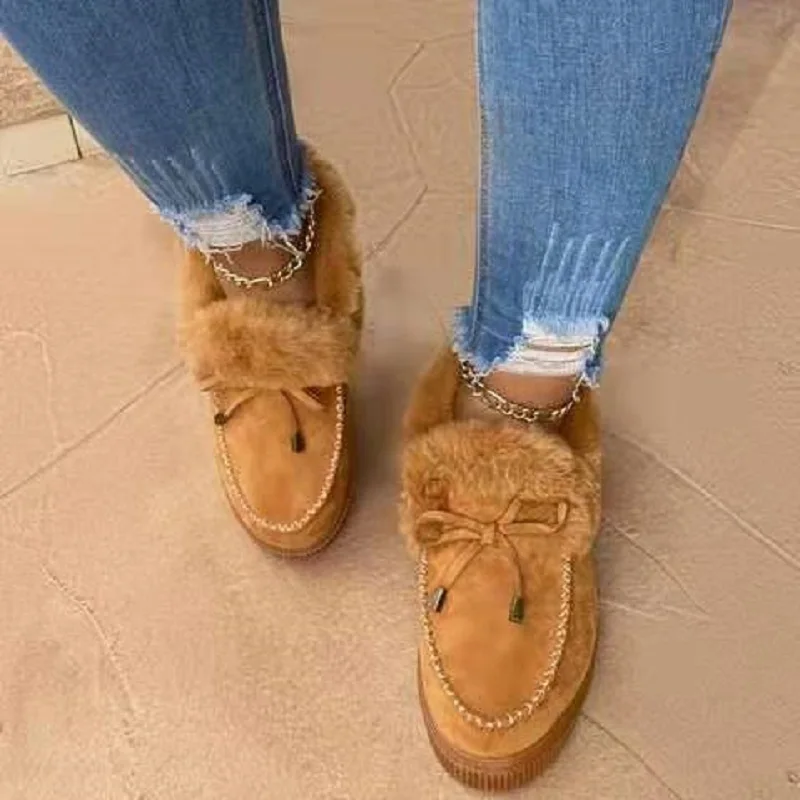 

Women Winter Cotton Shoes Plush Warm Snow Boots New Fashion Ladies Casual Flat Short Boots Solid Color Furry Females Feetwear