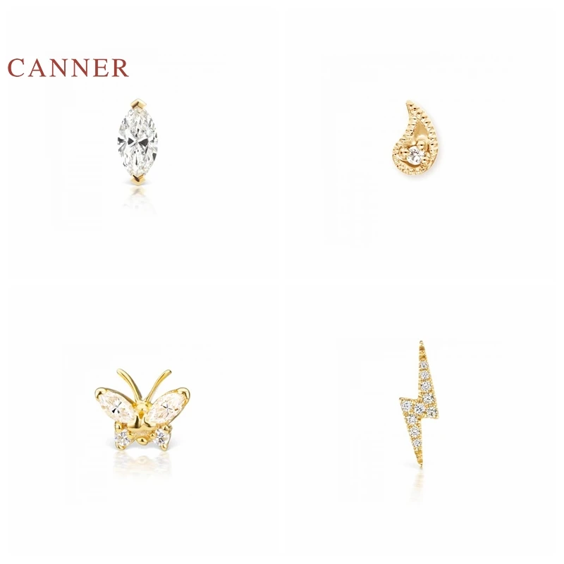 

CANNER Real 925 Sterling Silver Earrings For Women Lightning Simple Symbol Horse Eye Piercing Stud Earrings Jewelry Pendientes
