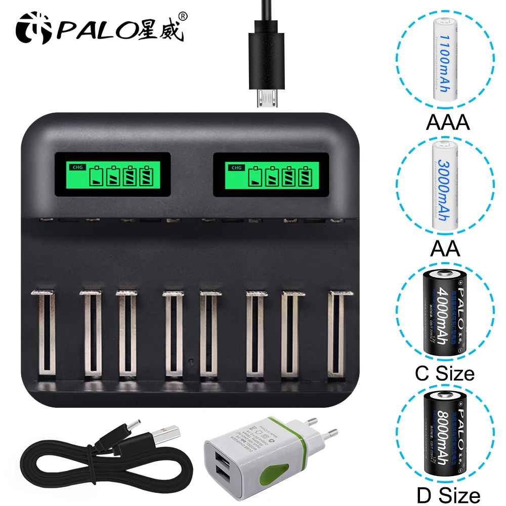 PALO 2~ 8 шт 8000 mAh 1,2 V D Размер аккумуляторные батареи для вспышки светильник газовая плита радио холодильник с чехол батареи
