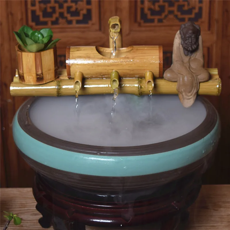 Бамбуковый аквариум рециркуляция воды Фэн Шуй орнамент фонтан воды фильтр бамбуковый каменный корыто фильтр домашний офис Декор
