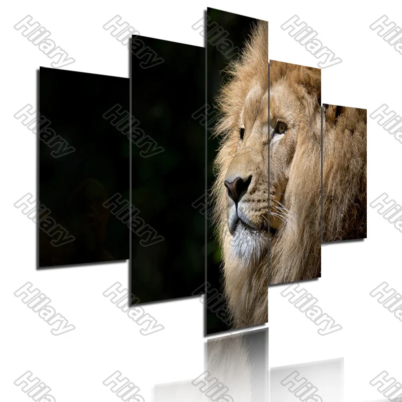 

Poster Lion Profile Black Animal Canvas Painting 5Pcs Posters Painting Wall Art Decoration for Living Room Frameless Style