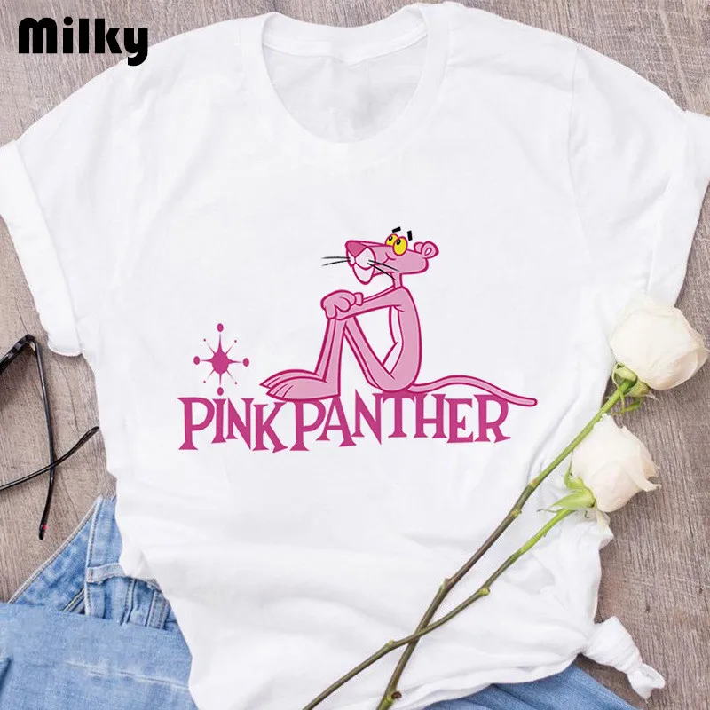 Tshirt Pink Panther Female T-shirt For Women Print T shirt 2020 Summer fashion Short Sleeve Tops Graphic tee | Женская одежда