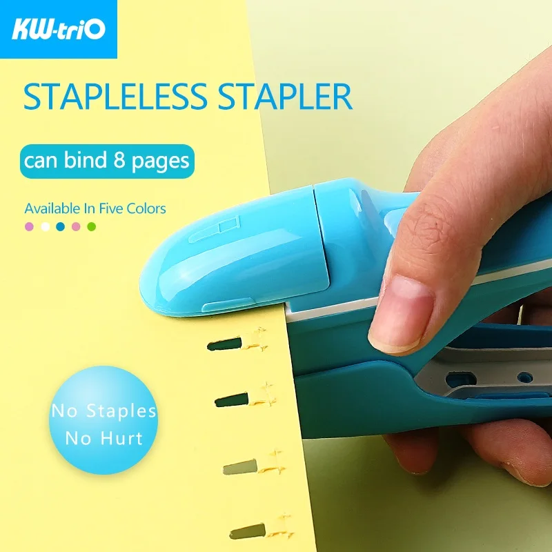 KW-triO Stapleless Stapler Safe Paper Stapling Portable Plastic Stapler Without Staples Bind 8 Sheets of Paper Office Supplies