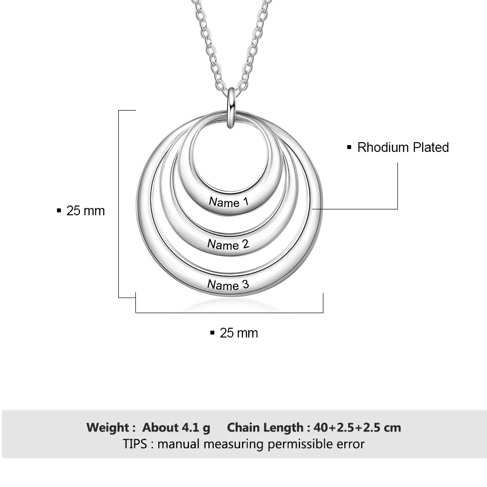 Ожерелье для матери с именами на заказ трехслойное колье гравировкой семейный