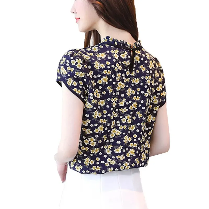 Blusas Femininas летняя шифоновая блузка с цветочным принтом гофрированный воротник