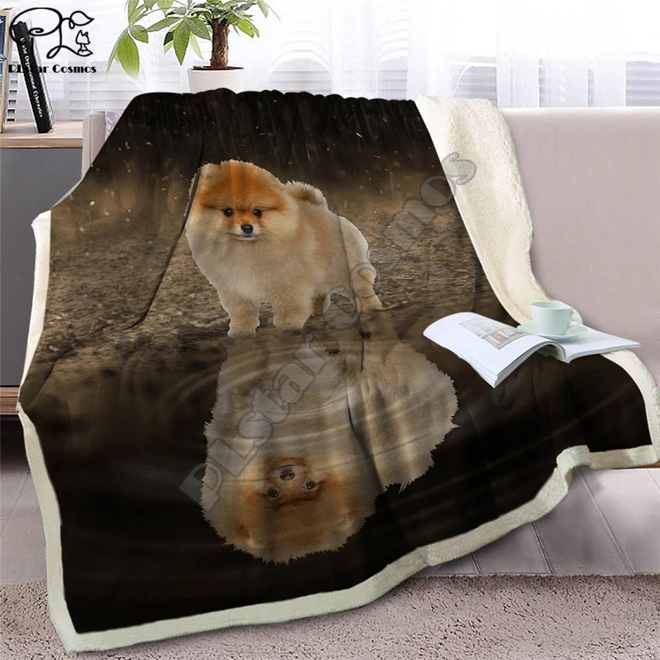 Pug Sherpa Blanket on Beds Animal Throw for Kids Dog Reflection Bedspread 3D French Bulldog Puppy Sofa Cover style-7 | Дом и сад