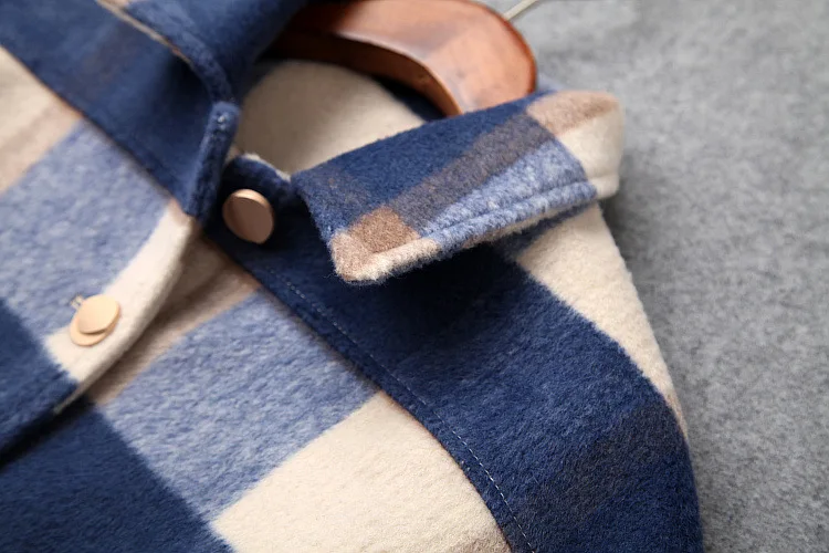 Зимние Для женщин тонкий пуловер в клетку с отложным воротником шерстяное пальто