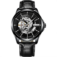 ailang new luxury mens silver pointer waterproof watch fashion men business hollow automatic mechanical watch luminous 205g
