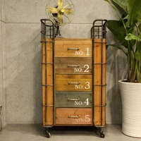 american village retro iron frame wooden five drawers creative lockers roller storage cabinets wholesale decor