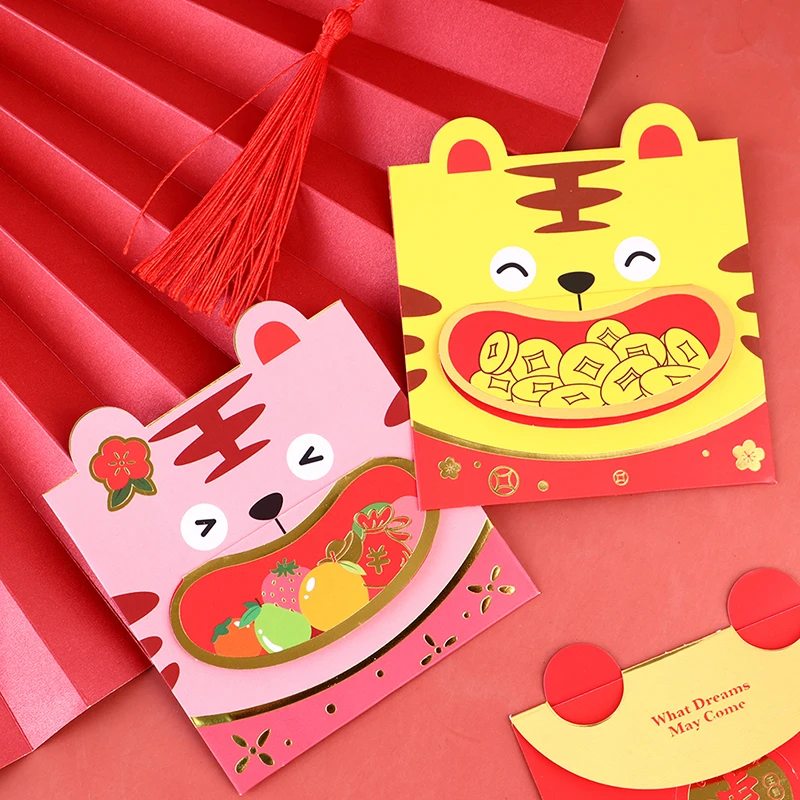 

6 шт./компл. Симпатичный Бумажный красный конверт с изображением тигра в мультяшном стиле на китайский новый год