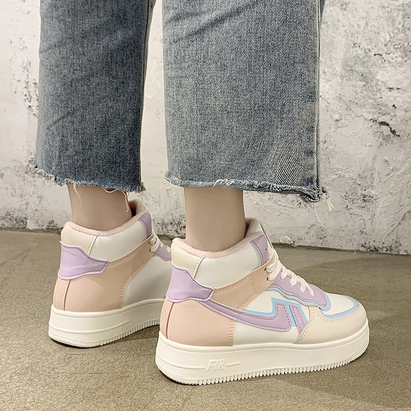 

Women's Sports Shoes Thick-soled Breathable Increased Running Shoes 2021 Stitching Lace-up Casual Women's Shoes High-top Shoes