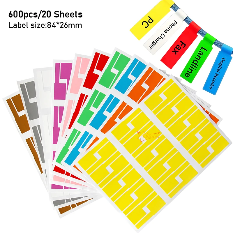 600Pcs Self-Adhesive Cable Label Sticker Waterproof Network PC UTP Wire Tie Marker Organizer Tag Management Tool 84x26mm - купить по