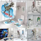 Набор водонепроницаемых душевых занавесок с динозавром, 12 крючков, нескользящий коврик, ковер, чехол для сиденья унитаза, моющийся декор для ванной комнаты из полиэстера