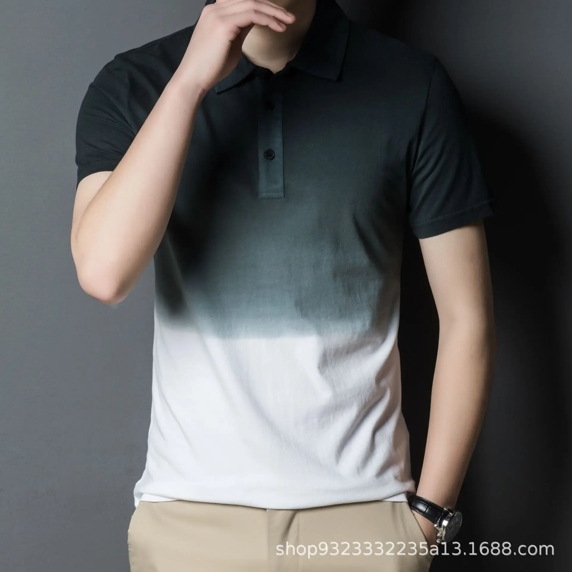 

2021 summer new men's short sleeve T-shirt polo shirt gradient cotton short sleeve fashion simple personality