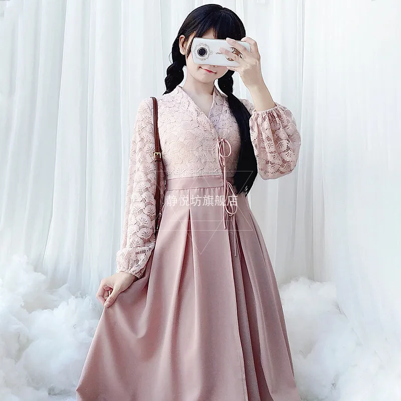 Han element/винтажное милое платье в стиле Лолиты улучшенное кружевное длинное