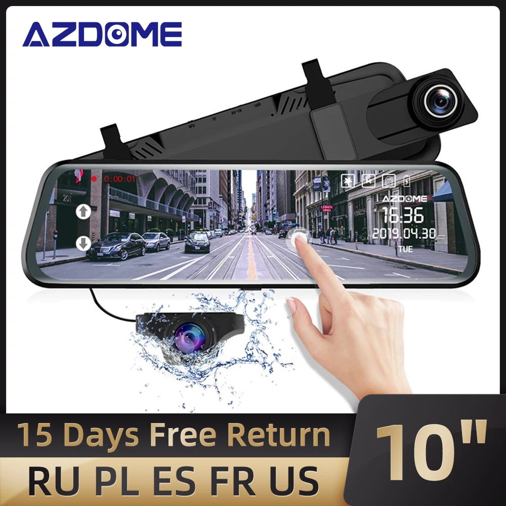 AZDOME 10 дюймов PG02 Видеорегистраторы для автомобилей 1080P потоковый медиа зеркало
