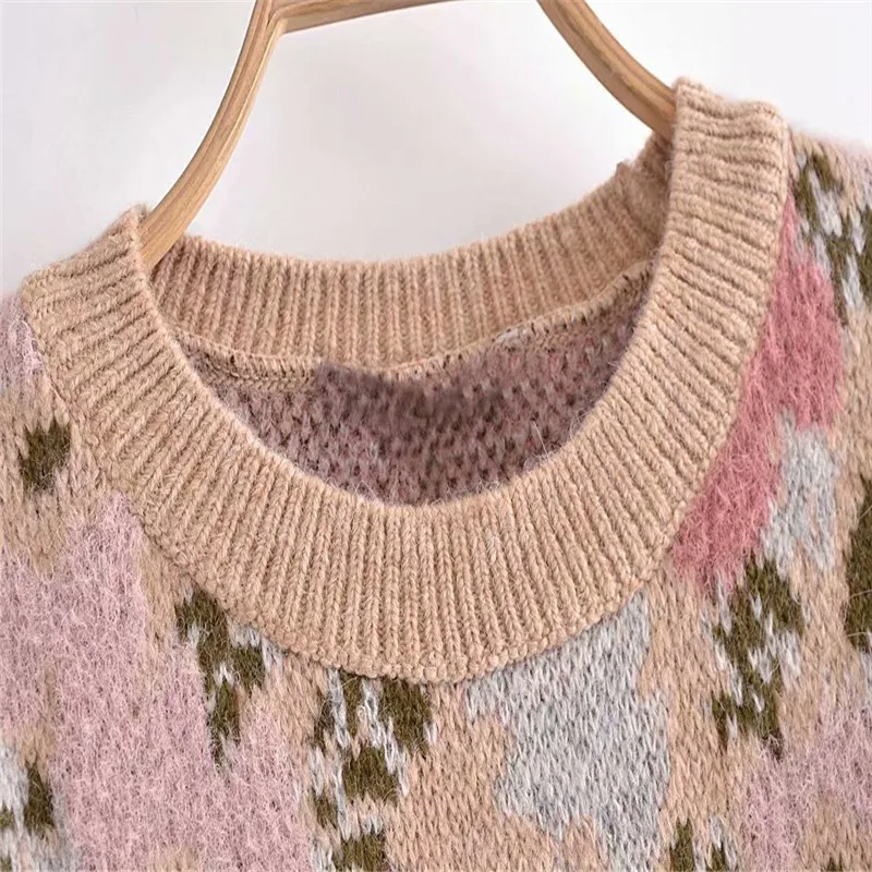 Женский жаккардовый свитер с длинным рукавом и круглым вырезом | Женская одежда