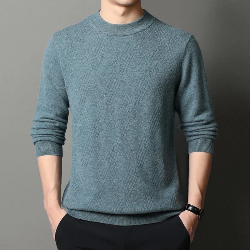 

worsted all wool sweater men's sheep wool sweater round neck bottomed sweater