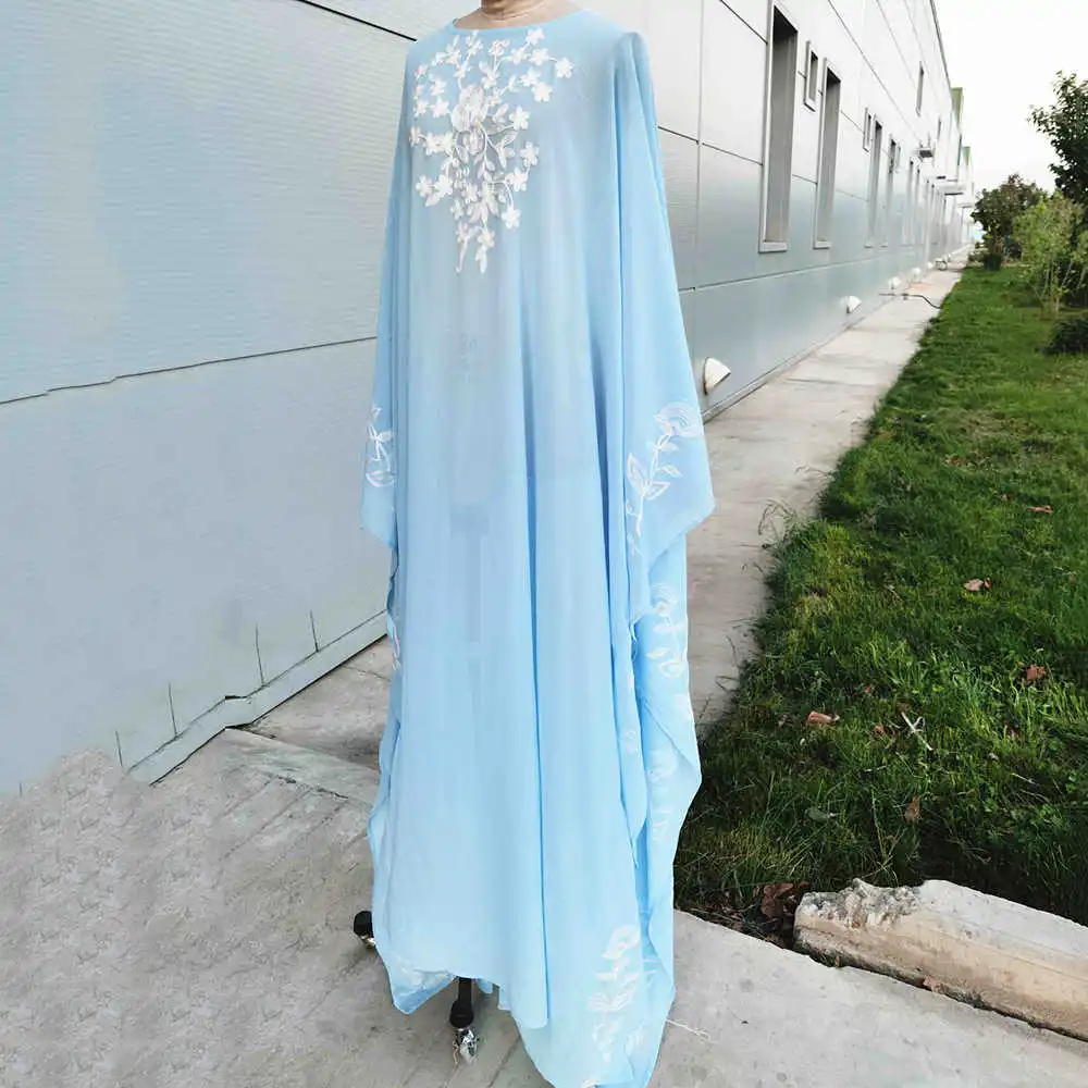 

Md plus size chiffon cover for women fashion embroidered European clothes turquoise robe