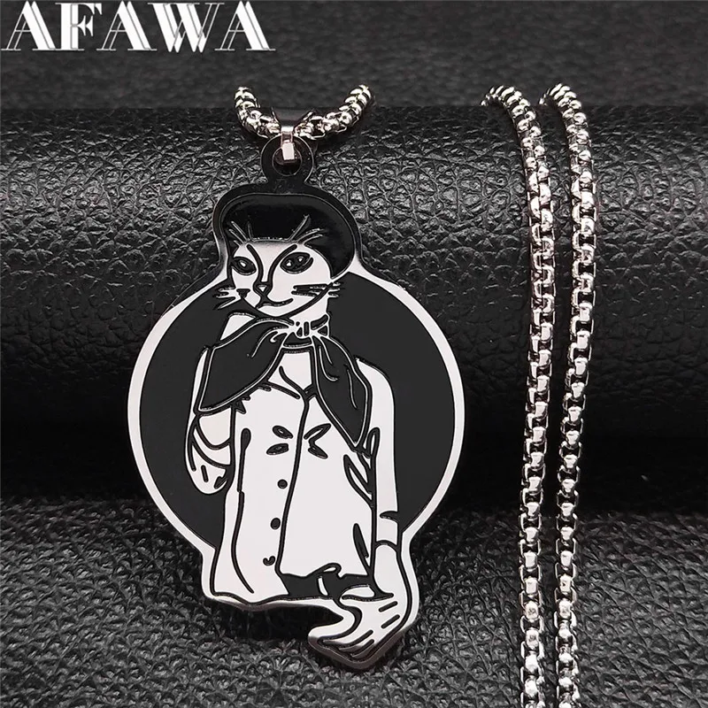 

Stainless Steel Cat Chain Necklaces Women/Men Silver Color Big Pendant Necklace Jewelry colgante acero inoxidable N3635S01