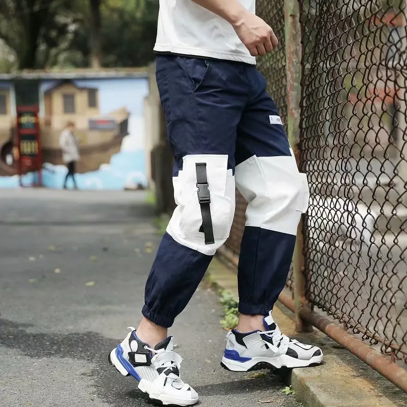 

Cargo Pants Men Hip Hop Streetwear Gradient Color Harem Pants Male Buckle Ribbon Joggers Pant Autumn Harajuku Pockets Sweatpants