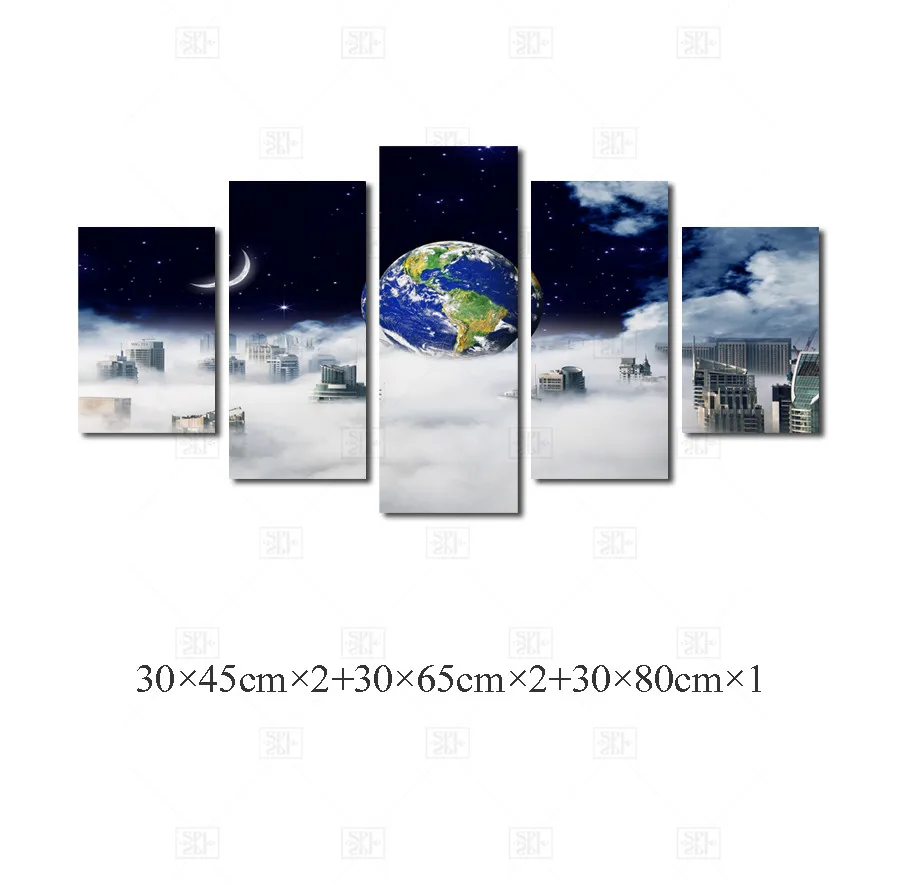 

Living Room Modular Pictures HD Printed Canvas 5 Panel Planet Moon At Clouds Landscape Wall Art Painting Poster Home Decor
