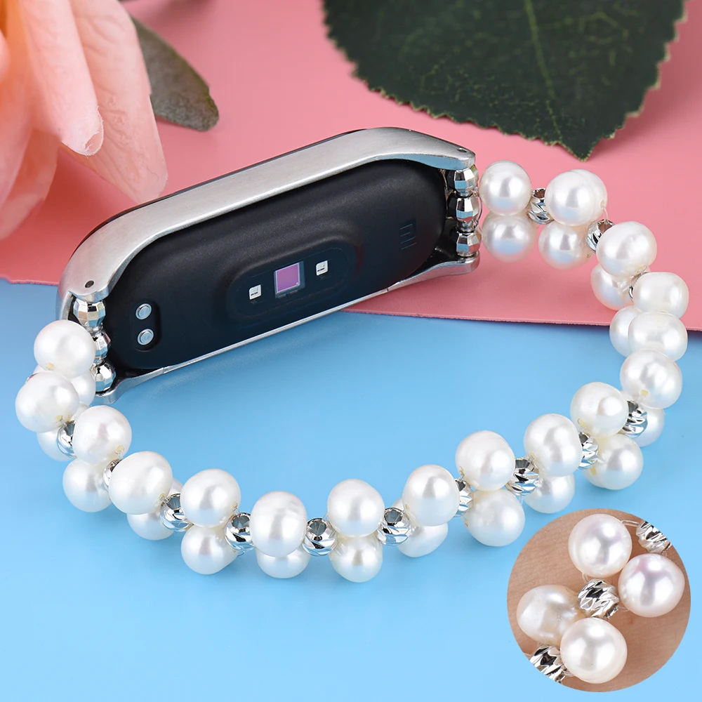 

Woman Bracelet Band for Xiaomi Mi Band 3 4 5 6 Luxury Beads Wrist Strap Woman Girls Watchband Wristband Replacement Pearls