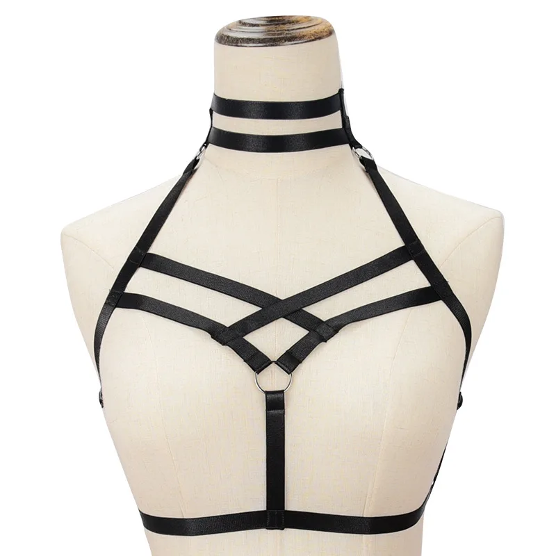 

Wasteheart Body Cage Harness Bra Black Elastic Strappy Tops Bondage Fetish Exotic Club Party Burlesque Dance Wear Belt Lingerie