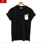 Забавная футболка с рисунком карманного кота, Женская хлопковая хипстерская футболка большого размера в стиле хип-хоп, уличная одежда, женские летние эстетические топы, женская одежда