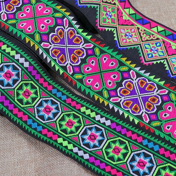 5yards hmong embroidery jacquard woven webbing lace trim 6.6cm dress collar ribbon tape ethnic tribal nepal thai india boho DIY