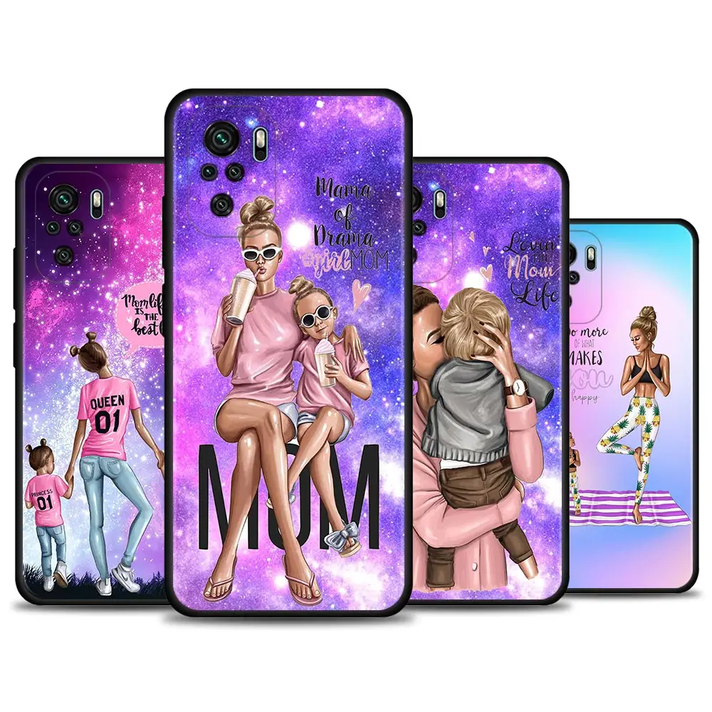 

Case For Redmi Note 10 Pro Max 9 9T 9S 8 8T 7 Cover For Redmi K40 Pro Plus 9 9A 9C Shell Woman Fashion girl Super Mom baby