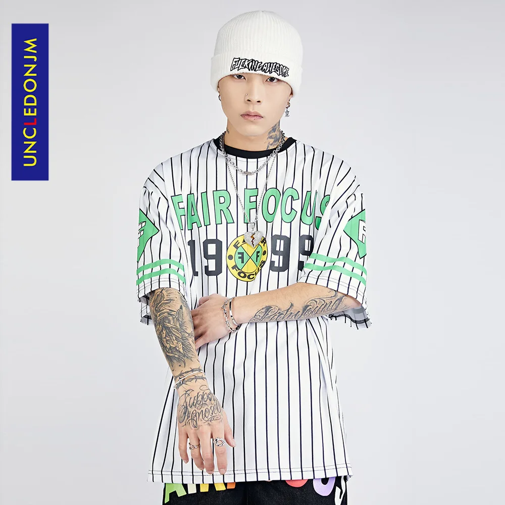 

UNCLEDONJM Striped oversized t shirt Hip Hop Streetwear Tshirt Harajuku Summer Short Sleeve T-Shirt Cotton Tops Tees 8761