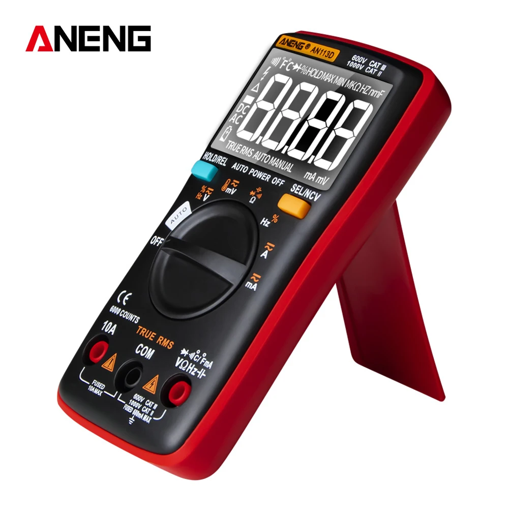 AN113D Digital Multimeter 6000 Counts Electrical Transistor Tester Temperature Auto Ranging AC/DC Voltage Meter for Electrician