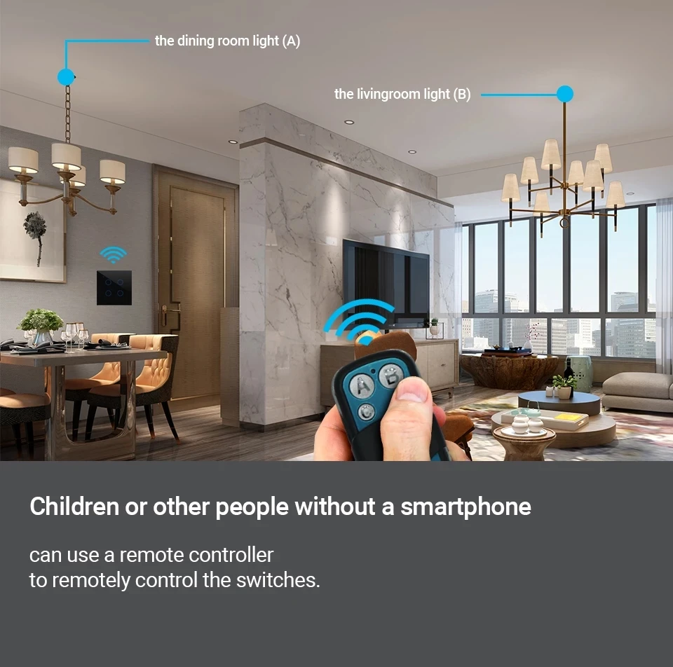 Переключатель света RF433 Wi-Fi управление через приложение работает с Alexa Google Home 2/3 |