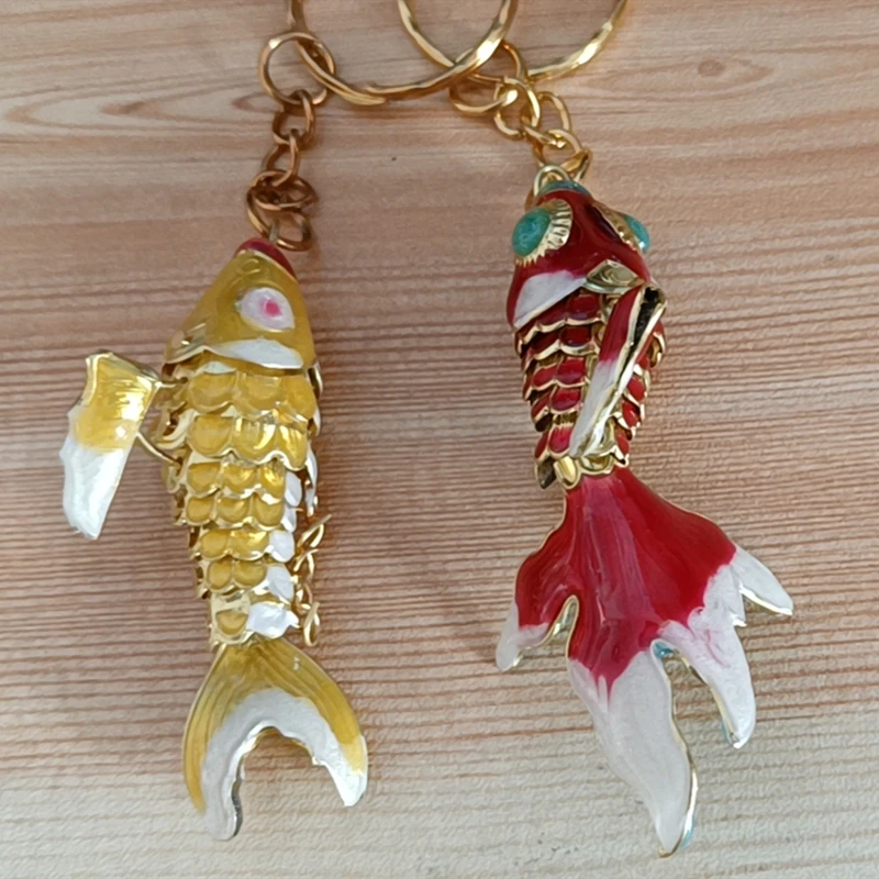 

Lifelike Sway Enamel Cute Animal Koi Fish Keychain for Women Kids Girls Gift with box Cloisonne Goldfish Fancy Chinese Keyring