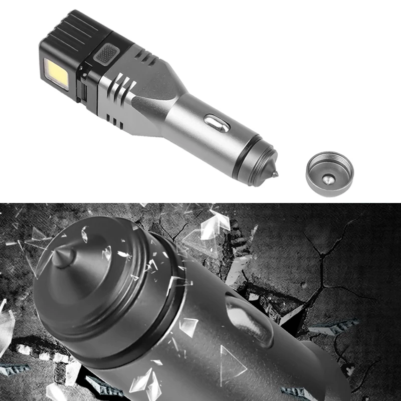 2020New car rechargeable LED flashlight powerful tail safety hammer head with magnet portable lighting torch USB emergency light | Освещение