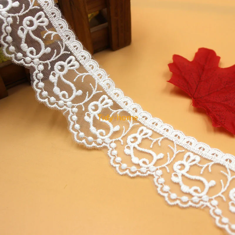 1 ярд милый кролик хлопок белая кружевная вышивка отделка детская одежда сделай