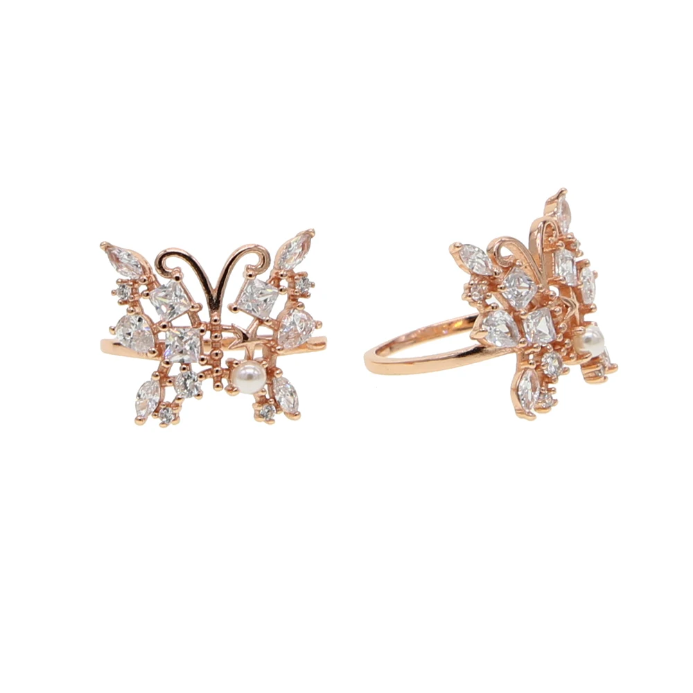 Розовое золото Белый cz свежий Морская жемчужина из бисера Асфальтовая Бабочка с