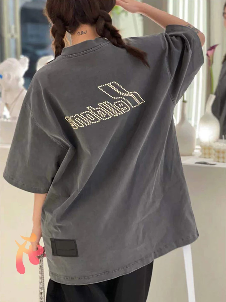 

WE11DONE Pearl New Hot Rhinestone T-Shirt Men Women High Quality Round Neck Drop Shoulders T Shirt Welldone Fashion Short Sleeve