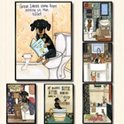 Современный плакат в скандинавском стиле для чтения туалета, собаки, животных, забавная мультяшная картина, декор для детской комнаты, ванной комнаты, художественный декор, Картина на холсте