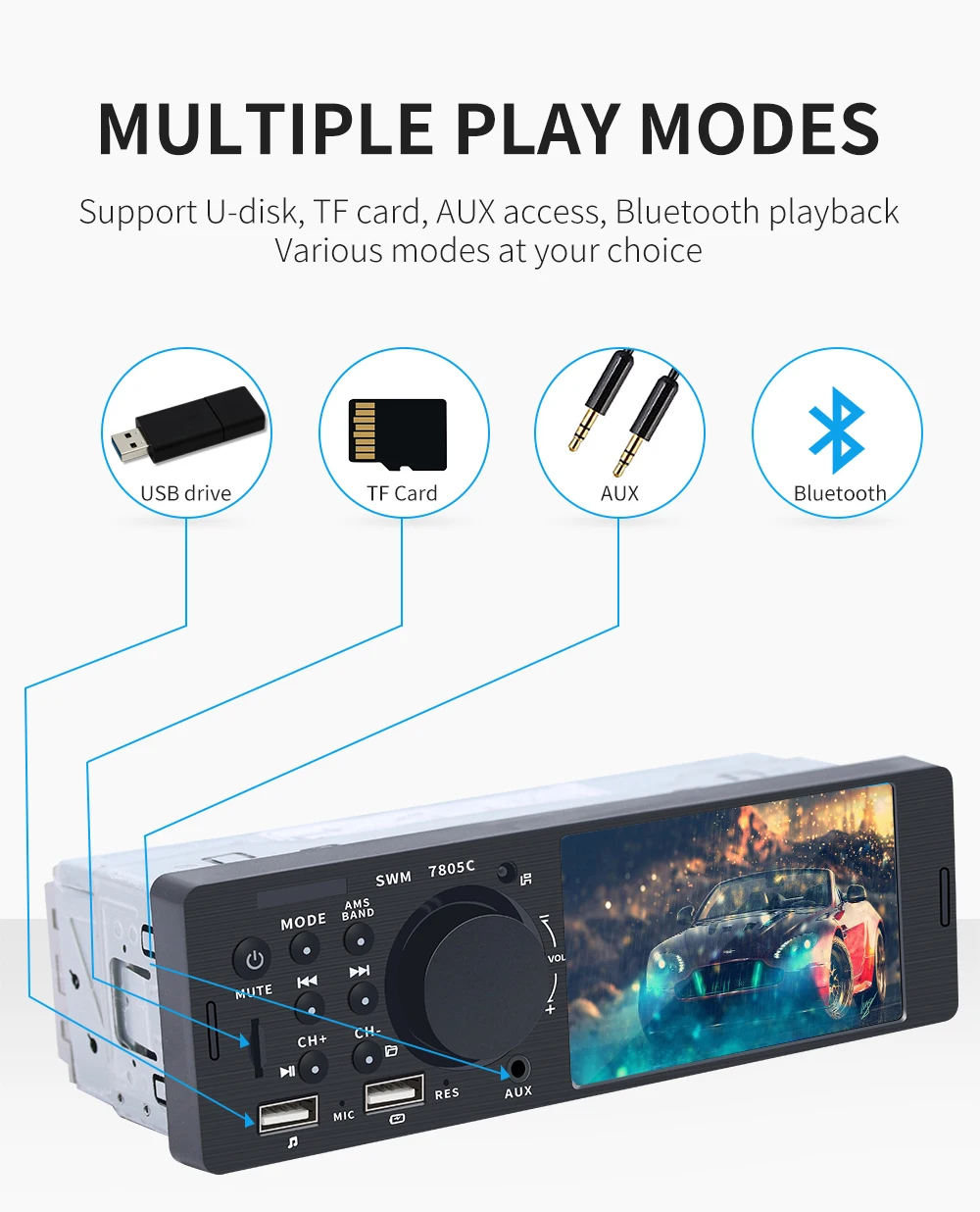 Автомагнитола 1 Din мультимедийный плеер mp5 с сенсорным экраном Bluetooth USB SD Aux FM
