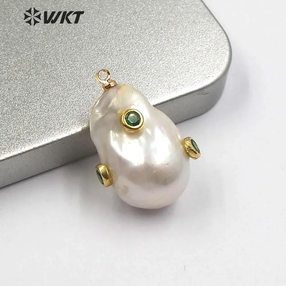 

WT-MP138 WKT natural pearl with CZ Pendant water drop irregular Pendant women fashion Necklace Pendant Jewelry new gift