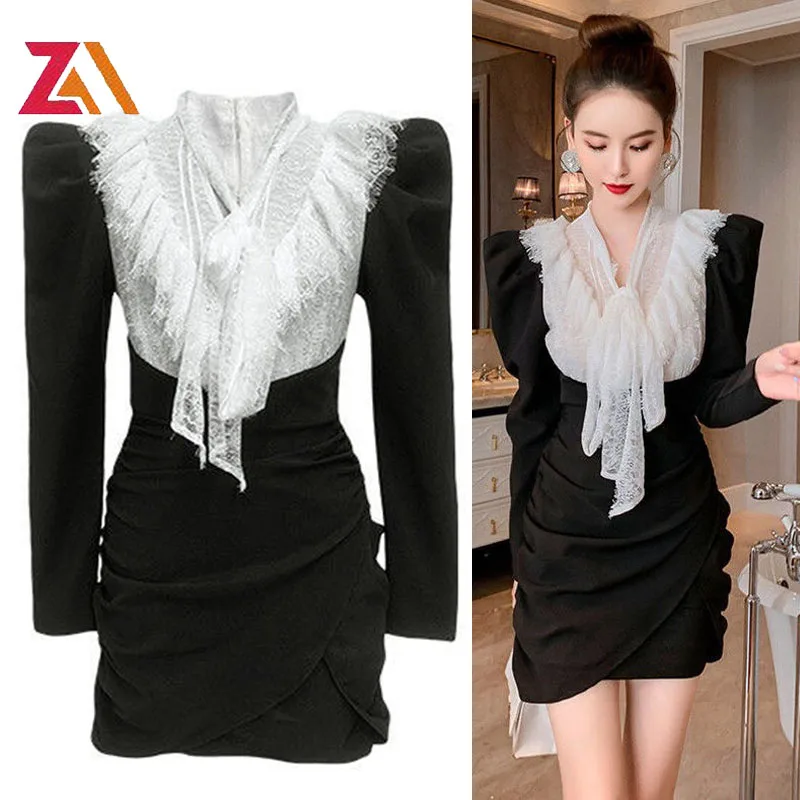 Дизайнерское Элегантное Черное мини-платье ZALady на шнуровке для женщин