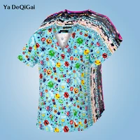 beauty salon work lab uniform pet shop new cotton print scrub shirt medical surgical scrubs tops health working workers clothes