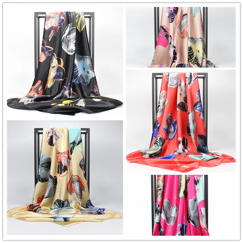 Шелковый женский мусульманский шарф платок-хиджаб шейный платок с принтом