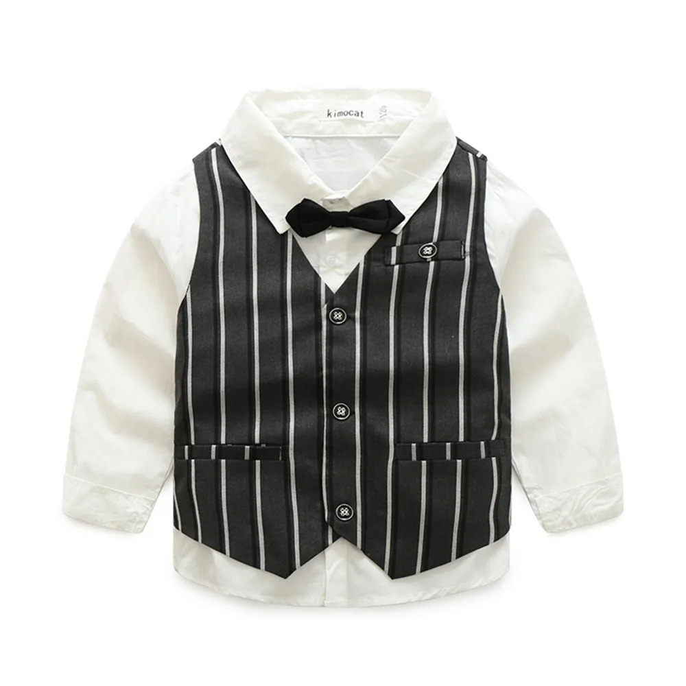 Рубашка + жилетка штаны одежда для сна Пижама мальчиков комплект детской одежды