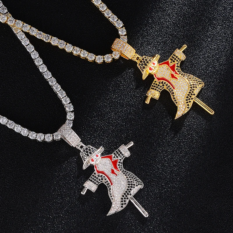 

Hip Hop Bling Scarecrow Iced Out Bling Cubic Zircon Necklace & Pendant For Men Jewelry Charm Tennis Chain
