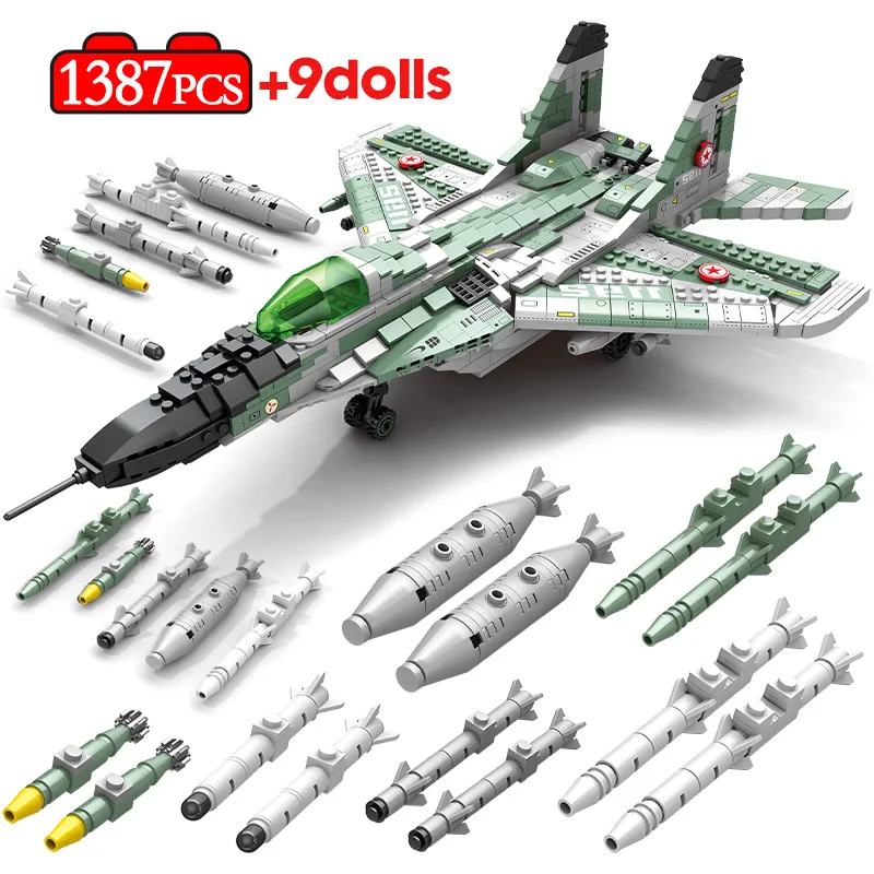 

1387pcs Military City Police MIG-29 Fighter Airplane Building Blocks Technical Aircraft WW2 Plane Figures Bricks Toys for Boys